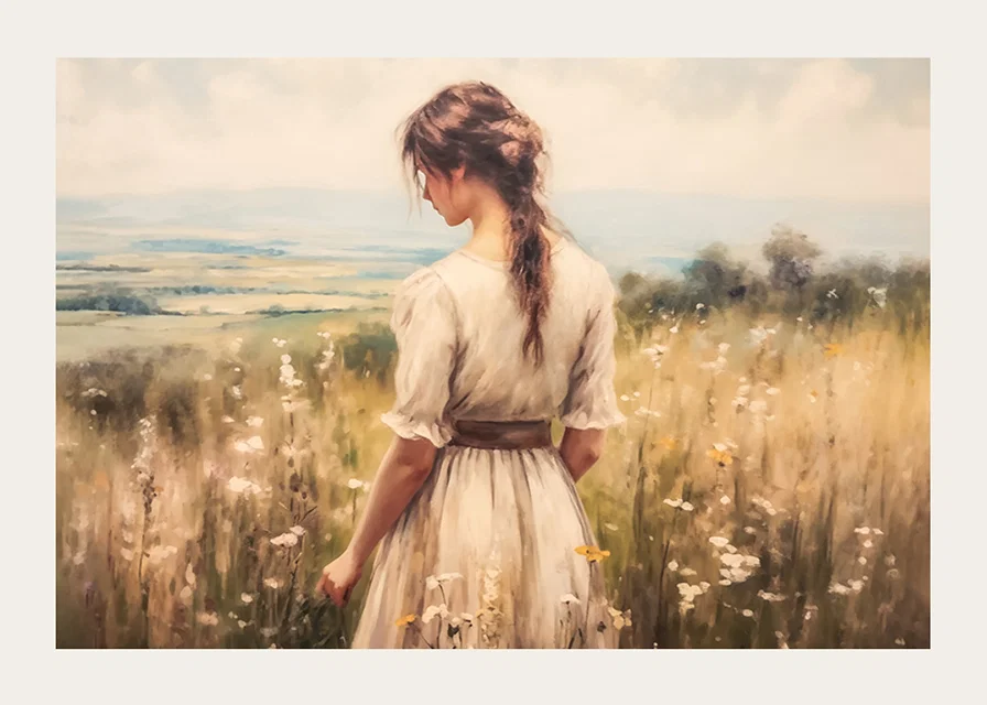 A poster with a woman in a blooming meadow that exudes peace and harmony-12