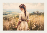 Plagát so ženou na rozkvitnutej lúke, z ktorej vyžaruje pokoj a harmónia-3