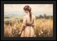 A poster of a woman in a blooming meadow that radiates peace and harmony-4