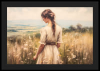 Plagát so ženou na rozkvitnutej lúke, z ktorej vyžaruje pokoj a harmónia-4