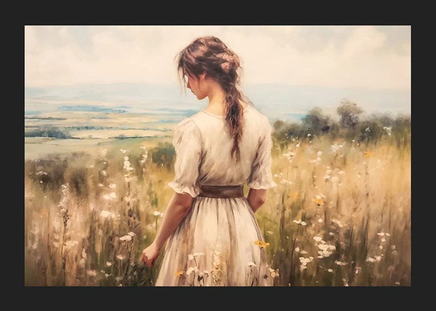 A poster with a woman in a blooming meadow that exudes peace and harmony-12