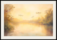 Ein Poster mit einem goldenen See, tanzenden Libellen und beruhigendem Morgenlicht-2