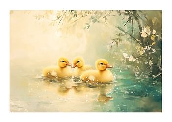 Plagát Ducklings In Blooming Waters