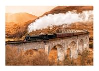 Poster cu o imagine a unui tren pe un pod într-un peisaj de toamnă-1