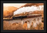 Poster met een afbeelding van een trein op een brug in een herfstlandschap-4
