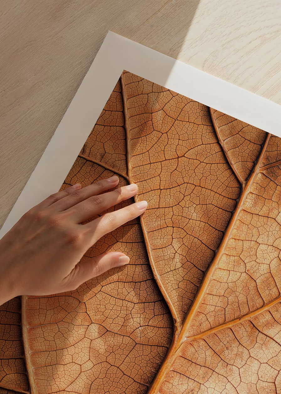 Poster with a close-up of a golden autumn leaf -12