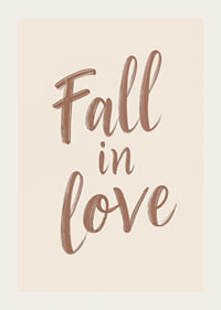 Poster with a typographic illustration of the text "Fall in love"-3