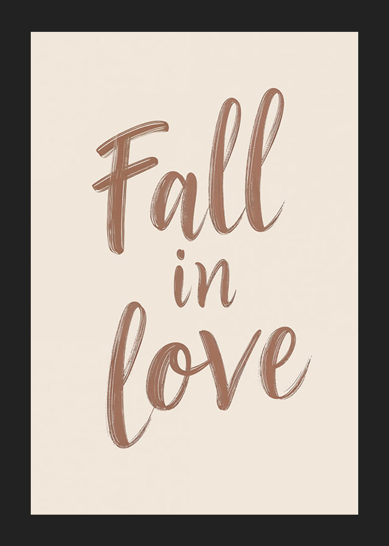 Poster mit einer typografischen Illustration des Textes „Fall in love“-12