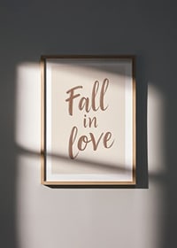 Poster with a typographic illustration of the text "Fall in love"-8