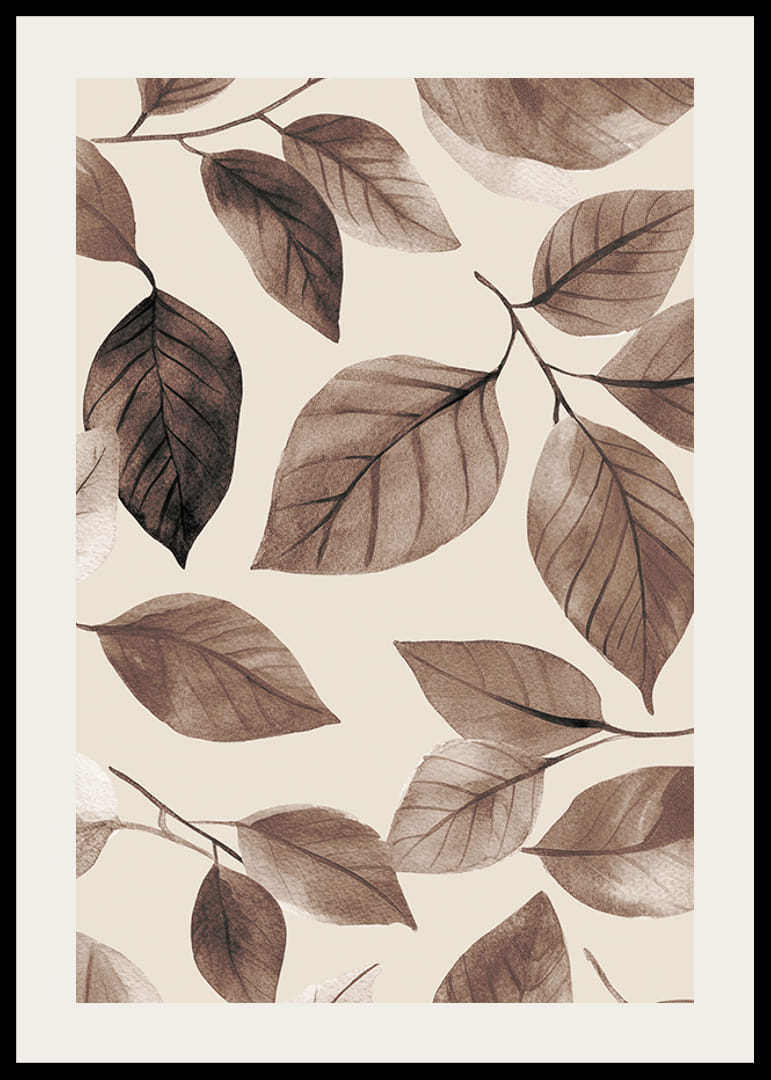 Poster with a painting of falling leaves in brown tones-12