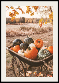 Poster with a picture of a cart with pumpkins in different colors-2