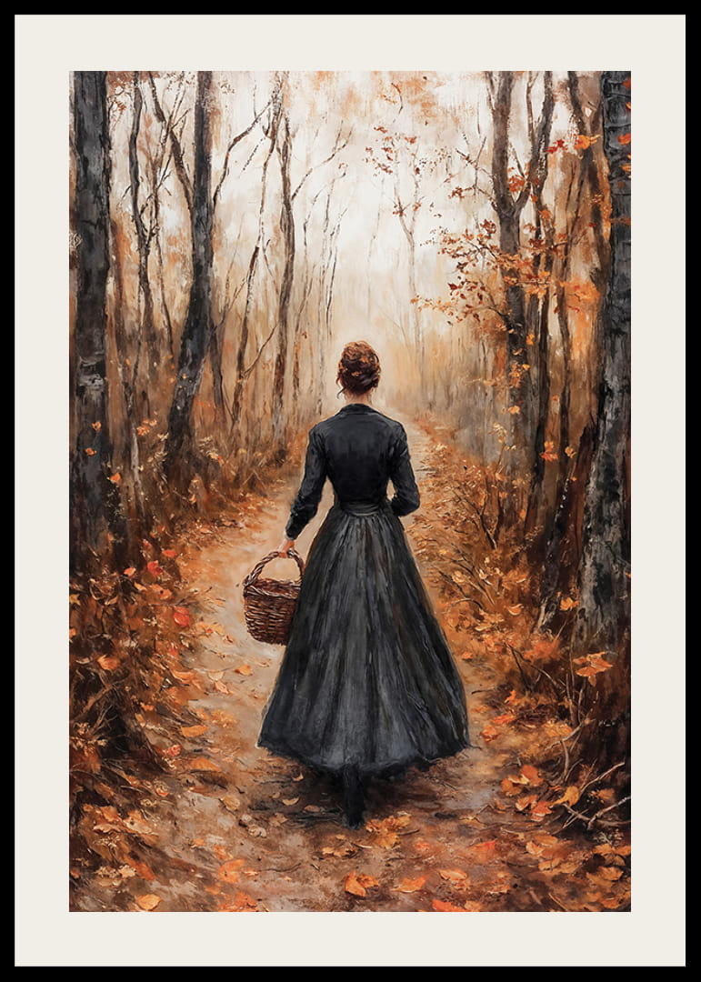 Poster with a painting of a woman in an autumn forest-12