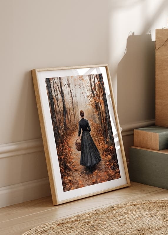 Poster med en målning av en kvinna i en höstskog-12
