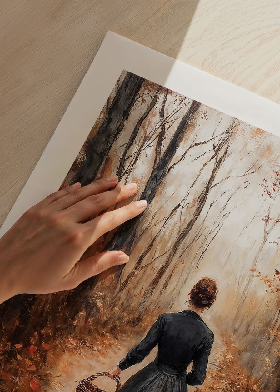 Afiș cu pictura unei femei într-o pădure de toamnă-12