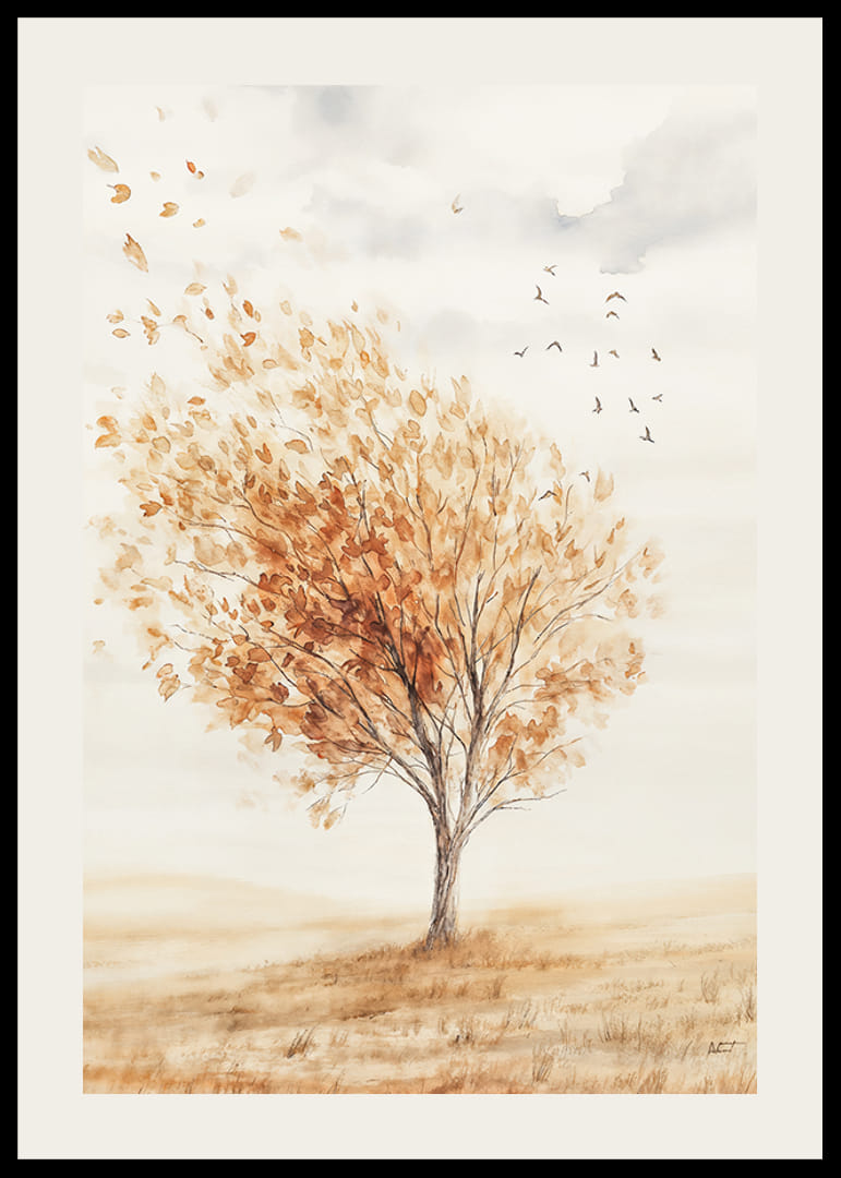 Poster med en akvarellmålning av ett träd i höstfärger-12
