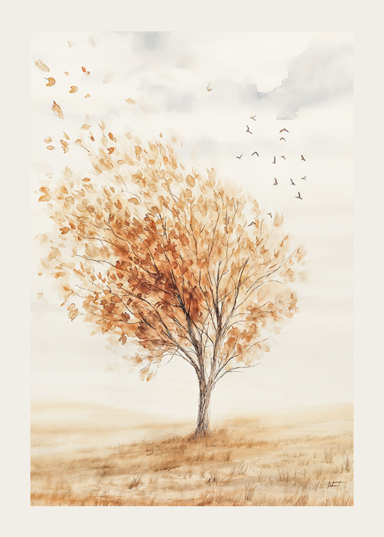 Poster with a watercolor painting of a tree in autumn colors-12