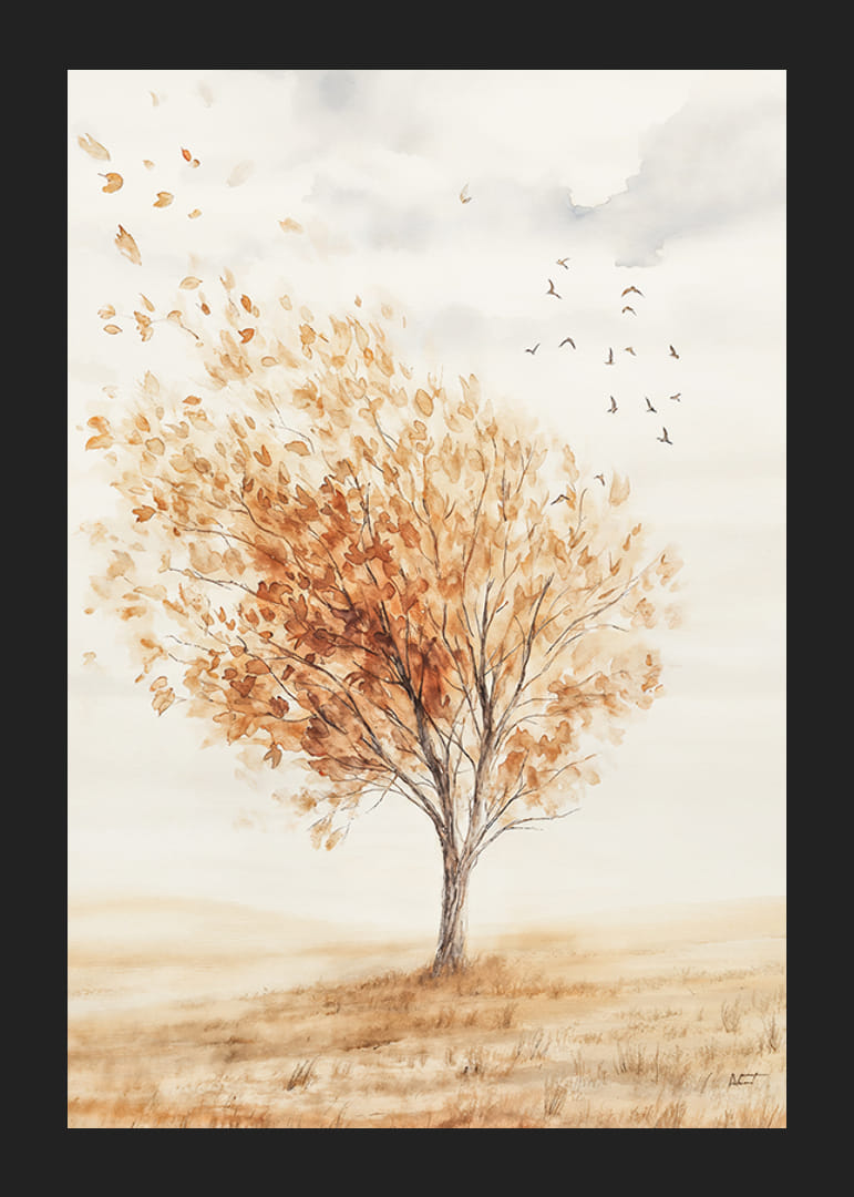 Poster med en akvarellmålning av ett träd i höstfärger-12