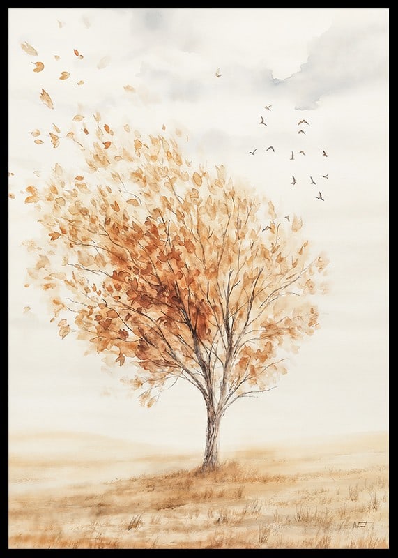 Poster with a watercolor painting of a tree in autumn colors-12