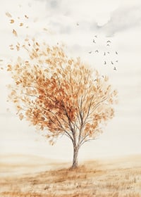 Poster with a watercolor painting of a tree in autumn colors-7