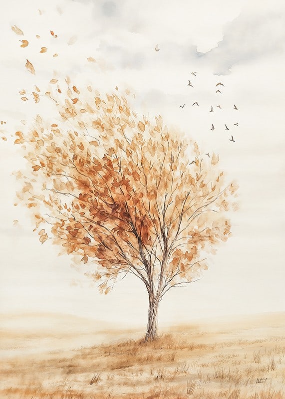 Poster with a watercolor painting of a tree in autumn colors-12