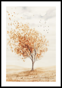 Poster with a watercolor painting of a tree in autumn colors-0