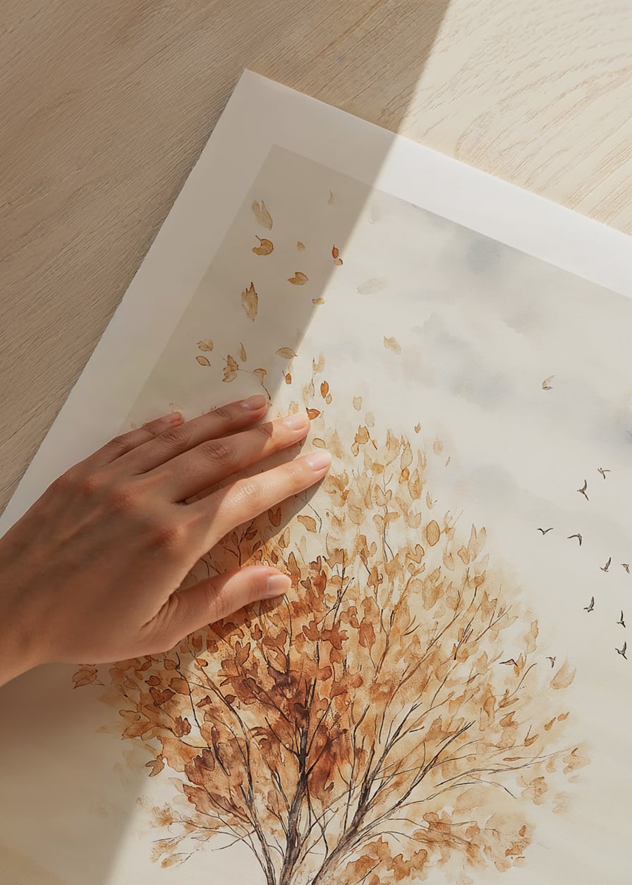 Poster with a watercolor painting of a tree in autumn colors-12