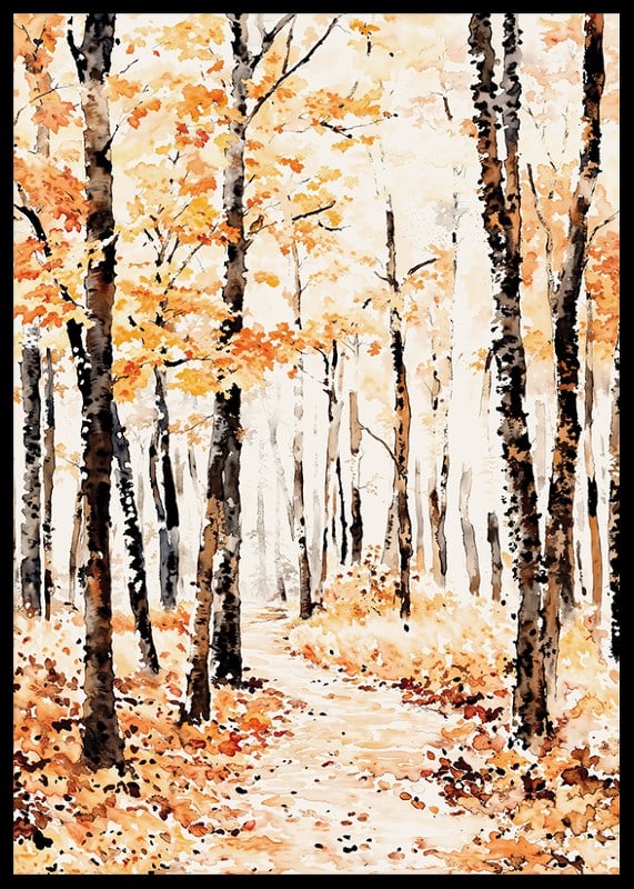 Poster with a watercolor painting of an autumn forest-12