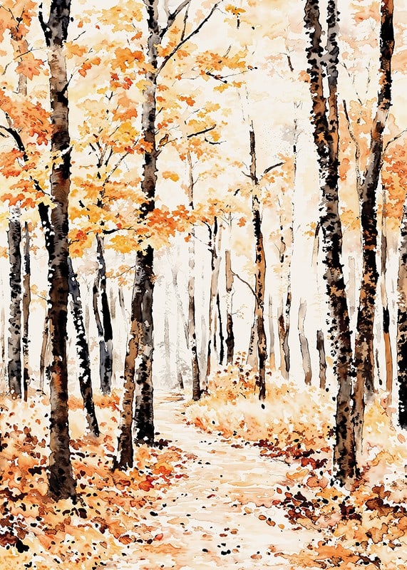 Poster with a watercolor painting of an autumn forest-12