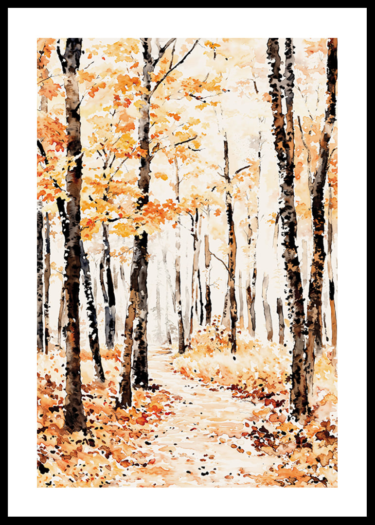 Poster with a watercolor painting of an autumn forest-12