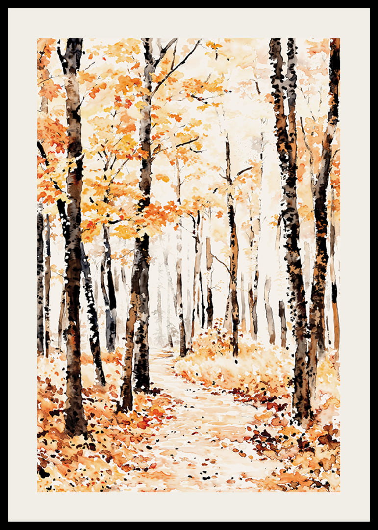 Poster with a watercolor painting of an autumn forest-12