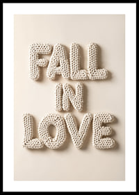 Poster with the text "Fall in love" written in crocheted letters-0