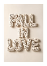 Poster with the text "Fall in love" written in crocheted letters-1