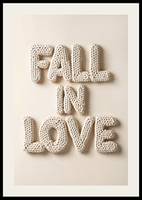 Poster with the text "Fall in love" written in crocheted letters-2