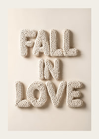 Poster with the text "Fall in love" written in crocheted letters-3
