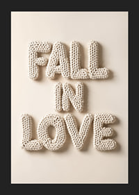 Poster with the text "Fall in love" written in crocheted letters-5