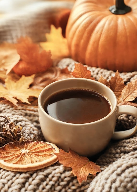 Poster with a cozy autumn feeling with coffee and leaves-12