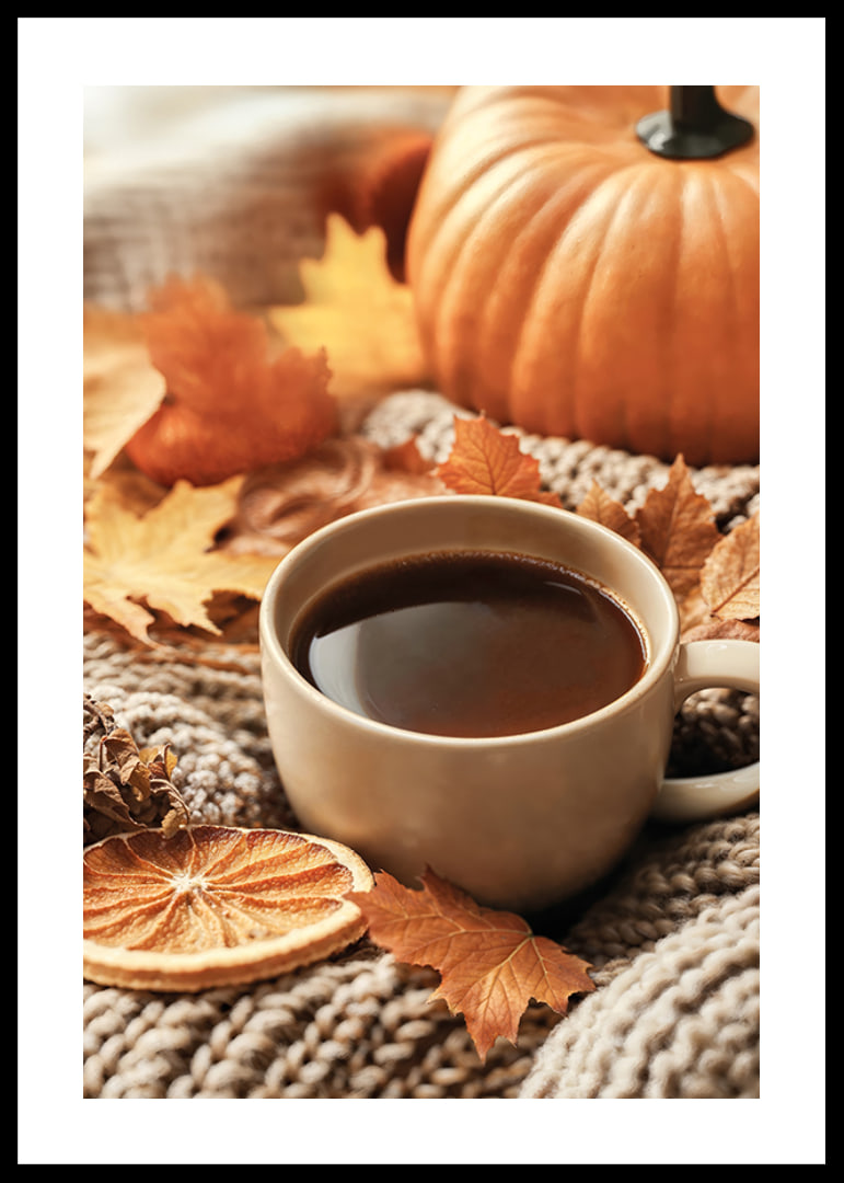 Poster with a cozy autumn feeling with coffee and leaves-12