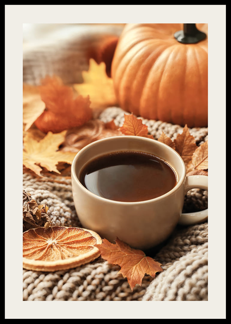 Plakat med koselig høstfølelse med kaffe og løv-12
