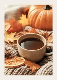 Plakat med koselig høstfølelse med kaffe og løv-3