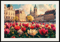A poster of historic buildings and a sea of ​​colorful tulips that shine in the spring sun-2