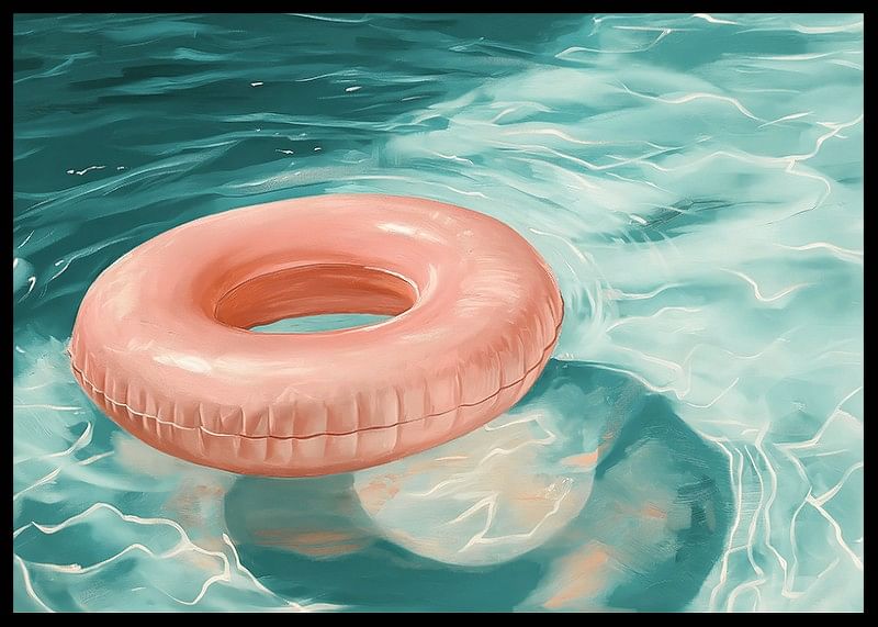 A poster featuring a soft pink-toned swim ring floating on crystal clear water-12