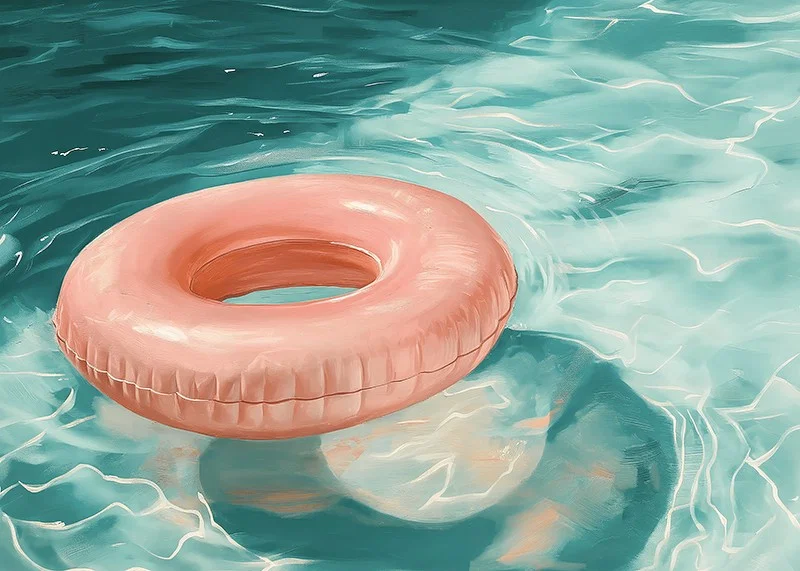 A poster featuring a soft pink-toned swim ring floating on crystal clear water-12