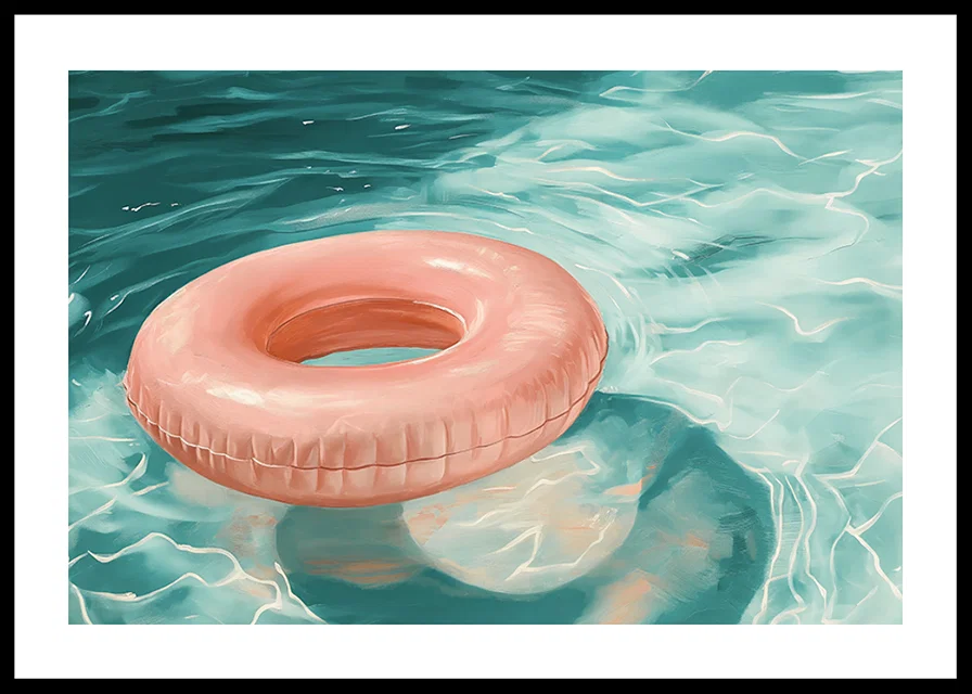 A poster featuring a soft pink-toned swim ring floating on crystal clear water-12