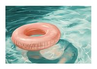 A poster featuring a soft pink-toned swim ring floating on crystal clear water-1