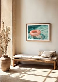 A poster featuring a soft pink-toned swim ring floating on crystal clear water-4