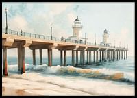A poster of a beautiful pier with a lighthouse extending into the sea-2
