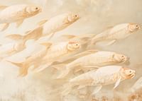 A poster with soft, golden fish in motion, creating a sense of calm and balance.-3