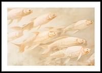A poster with soft, golden fish in motion, creating a sense of calm and balance.-0