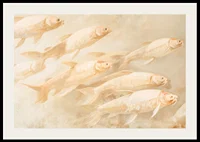 A poster with soft, golden fish in motion, creating a sense of calm and balance.-2