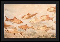 A poster with fish in soft, earthy tones moving harmoniously through the water-4